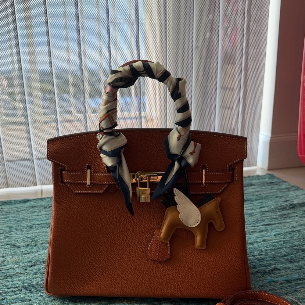 Chic Tan Satchel with Scarf Handle
